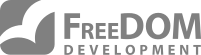 FreeDOM Development grey logo dark background